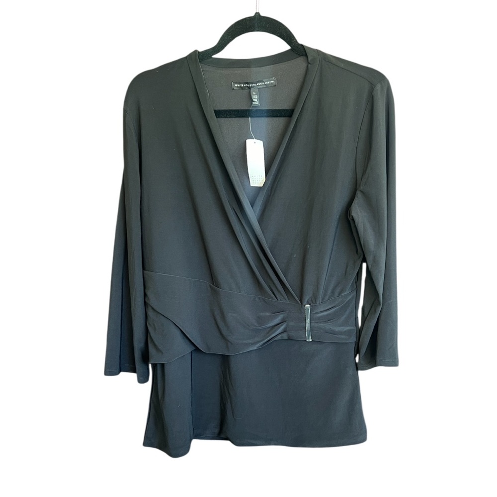 White House Black Market Black Wrap Top